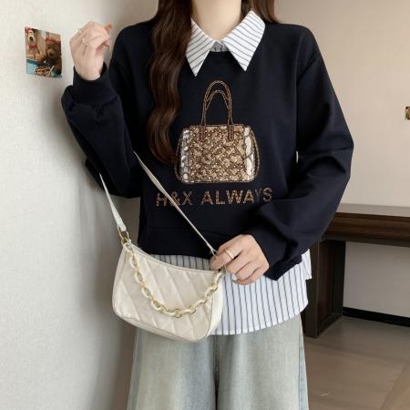 FA56314# 大码时尚新款高级感秋冬女装拼接重工亮钻包包显瘦减龄长袖卫衣 服裝批發女裝批發服飾貨源