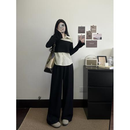 FA56316# 大码女装胖mm新款假两件拼接上衣休闲裙子裤子两件套 服裝批發女裝批發服飾貨源