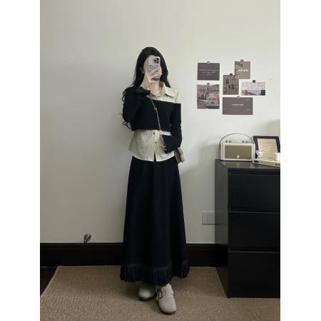 FA56316# 大码女装胖mm新款假两件拼接上衣休闲裙子裤子两件套 服裝批發女裝批發服飾貨源