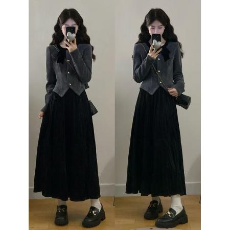 FA56317# 大码女装胖mm新款秋冬时尚气质显瘦外套+半身裙两件套 服裝批發女裝批發服飾貨源