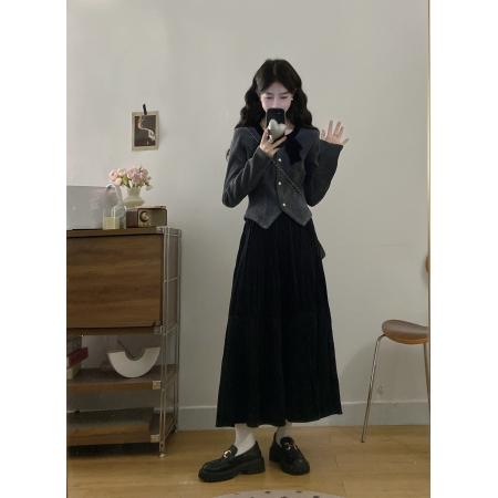 FA56317# 大码女装胖mm新款秋冬时尚气质显瘦外套+半身裙两件套 服裝批發女裝批發服飾貨源