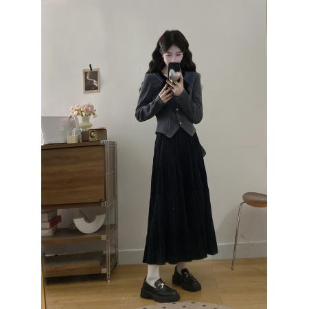 FA56317# 大码女装胖mm新款秋冬时尚气质显瘦外套+半身裙两件套 服裝批發女裝批發服飾貨源