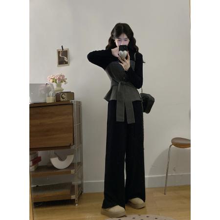 FA56320# 大码女装胖mm新款时尚气质设计感牛仔拼接上衣+半裙裤子套装 服裝批發女裝批發服飾貨源