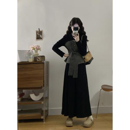 FA56320# 大码女装胖mm新款时尚气质设计感牛仔拼接上衣+半裙裤子套装 服裝批發女裝批發服飾貨源