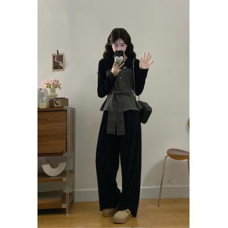 FA56320# 大码女装胖mm新款时尚气质设计感牛仔拼接上衣+半裙裤子套装 服裝批發女裝批發服飾貨源