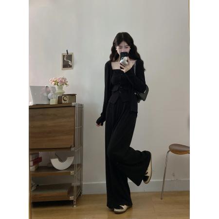 FA56323#大码女装胖mm新款气质韩系休闲开衫+修身抹胸吊带+阔腿裤套装 服裝批發女裝批發服飾貨源