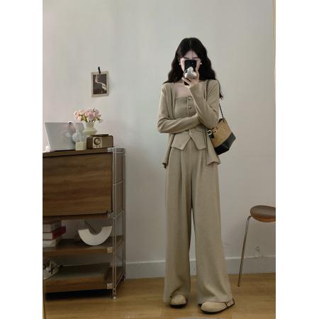 FA56323#大码女装胖mm新款气质韩系休闲开衫+修身抹胸吊带+阔腿裤套装 服裝批發女裝批發服飾貨源