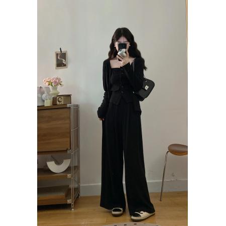 FA56323#大码女装胖mm新款气质韩系休闲开衫+修身抹胸吊带+阔腿裤套装 服裝批發女裝批發服飾貨源