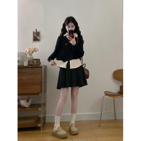 FA56325#大码女装胖mm新款假两件拼接上衣+百褶半身裙 服裝批發女裝批發服飾貨源