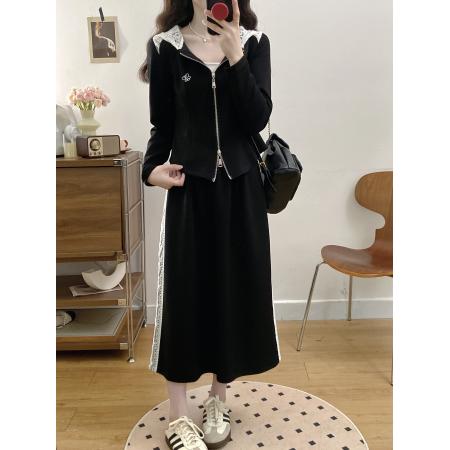 FA56326#大码女装胖mm新款刺绣蕾丝拼接上衣+半身裙两件套 服裝批發女裝批發服飾貨源