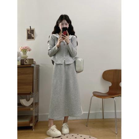 FA56326#大码女装胖mm新款刺绣蕾丝拼接上衣+半身裙两件套 服裝批發女裝批發服飾貨源