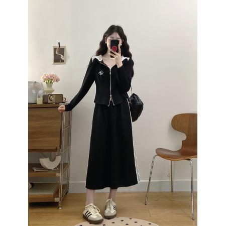 FA56326#大码女装胖mm新款刺绣蕾丝拼接上衣+半身裙两件套 服裝批發女裝批發服飾貨源