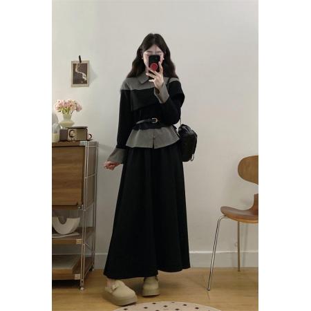 FA56328#大码女装胖mm新款牛仔拼接假两件上衣+裙子裤子两件套 服裝批發女裝批發服飾貨源