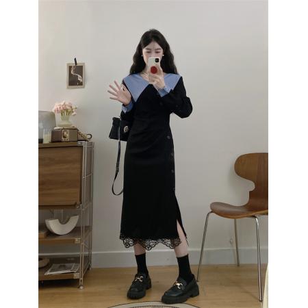 FA56329# 大码女装胖mm气质拼接蕾丝显瘦连衣裙 服裝批發女裝批發服飾貨源