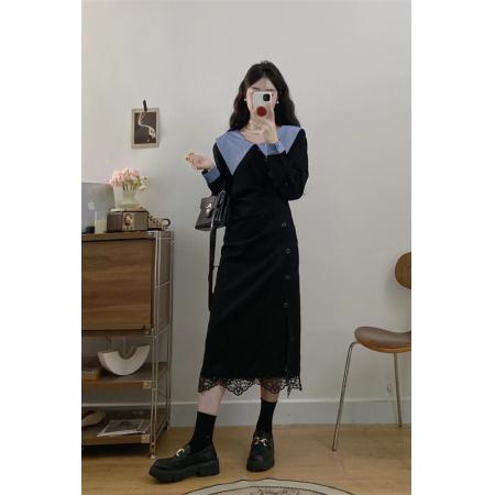 FA56329# 大码女装胖mm气质拼接蕾丝显瘦连衣裙 服裝批發女裝批發服飾貨源