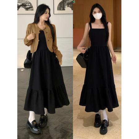 FA56330#外套连衣裙女新款早秋盐系穿搭显瘦气质长裙两件套装 服裝批發女裝批發服飾貨源