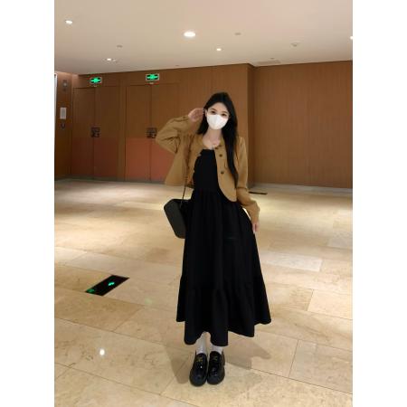 FA56330#外套连衣裙女新款早秋盐系穿搭显瘦气质长裙两件套装 服裝批發女裝批發服飾貨源