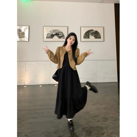 FA56330#外套连衣裙女新款早秋盐系穿搭显瘦气质长裙两件套装 服裝批發女裝批發服飾貨源