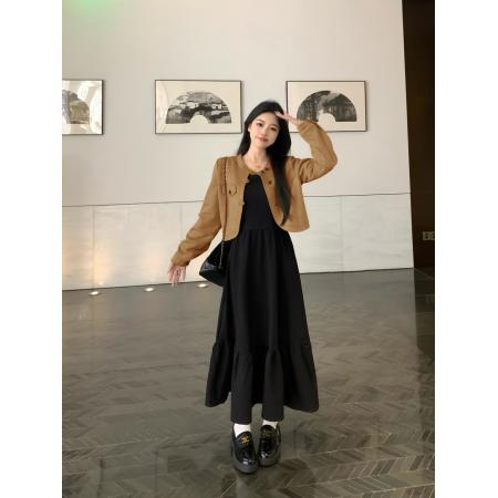 FA56330#外套连衣裙女新款早秋盐系穿搭显瘦气质长裙两件套装 服裝批發女裝批發服飾貨源