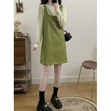 FA56331#大码女装胖mm秋季新款复古摩登简约内搭显瘦背心裙两件套 服裝批發女裝批發服飾貨源