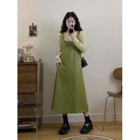 FA56331#大码女装胖mm秋季新款复古摩登简约内搭显瘦背心裙两件套 服裝批發女裝批發服飾貨源