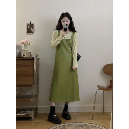 FA56331#大码女装胖mm秋季新款复古摩登简约内搭显瘦背心裙两件套 服裝批發女裝批發服飾貨源