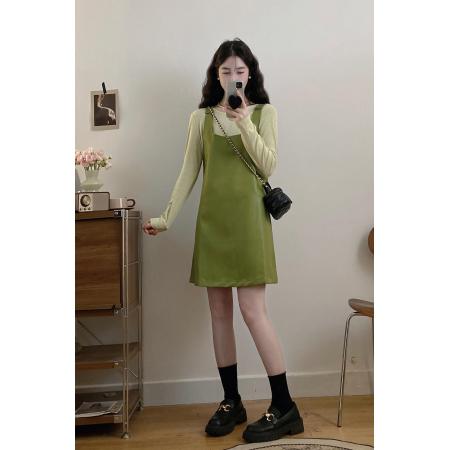 FA56331#大码女装胖mm秋季新款复古摩登简约内搭显瘦背心裙两件套 服裝批發女裝批發服飾貨源