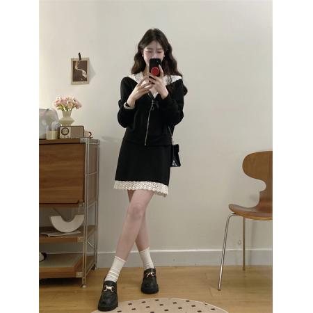 FA56335#大码女装胖mm新款蕾丝拼接卫衣+半身裙两件套 服裝批發女裝批發服飾貨源