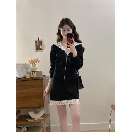 FA56335#大码女装胖mm新款蕾丝拼接卫衣+半身裙两件套 服裝批發女裝批發服飾貨源