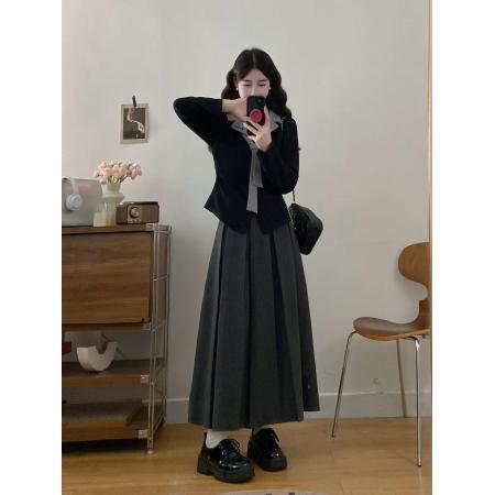 FA56337#大码女装胖mm假两件翻领刺绣上衣+百褶长裙两件套 服裝批發女裝批發服飾貨源