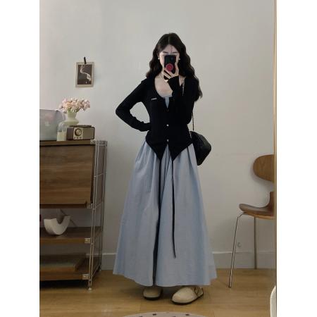 FA56338#大码女装胖mm新款不规则开衫+高级感显瘦背心裙两件套 服裝批發女裝批發服飾貨源