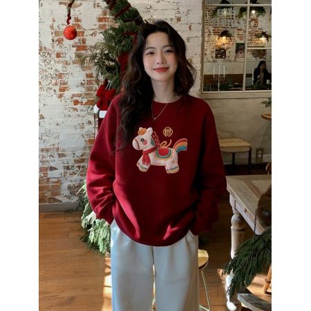 FA56343#仿棉华棉复合复合银狐绒印花情侣圆领卫衣 服裝批發女裝批發服飾貨源