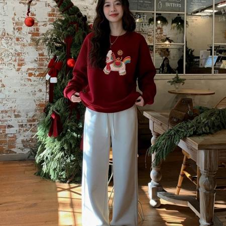 FA56343#仿棉华棉复合复合银狐绒印花情侣圆领卫衣 服裝批發女裝批發服飾貨源