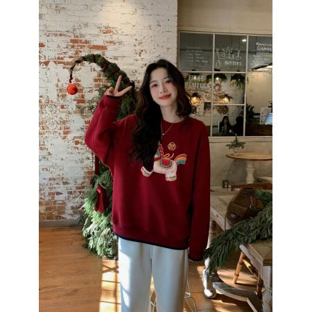 FA56343#仿棉华棉复合复合银狐绒印花情侣圆领卫衣 服裝批發女裝批發服飾貨源