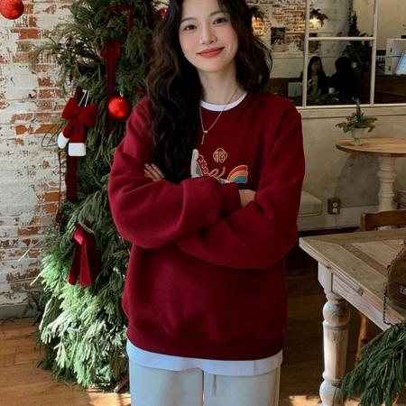 FA56343#仿棉华棉复合复合银狐绒印花情侣圆领卫衣 服裝批發女裝批發服飾貨源