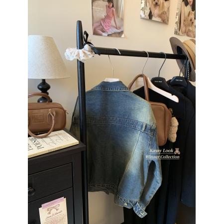FA56346#韩国系复古穿搭水洗做旧牛仔外套 服裝批發女裝批發服飾貨源