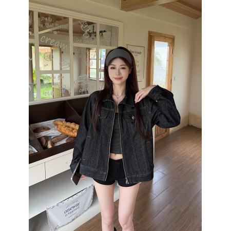 FA56347#黑色牛仔小众设计款短款宽松牛仔外套 服裝批發女裝批發服飾貨源