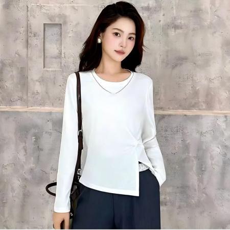 FA56350#酷丝爽棉白长袖t恤女新款爆款秋小衫巨好看轻熟上衣女 服裝批發女裝批發服飾貨源