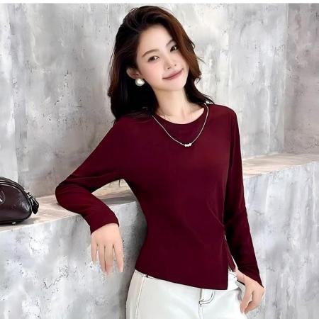 FA56350#酷丝爽棉白长袖t恤女新款爆款秋小衫巨好看轻熟上衣女 服裝批發女裝批發服飾貨源