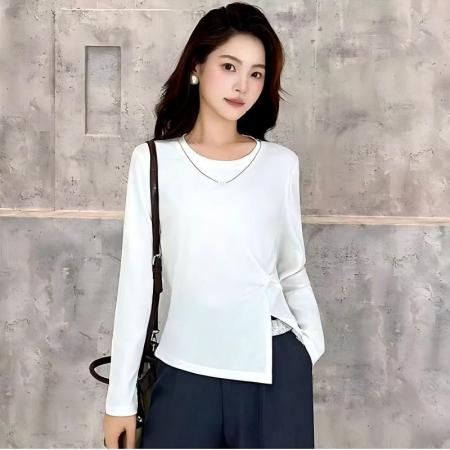 FA56350#酷丝爽棉白长袖t恤女新款爆款秋小衫巨好看轻熟上衣女 服裝批發女裝批發服飾貨源