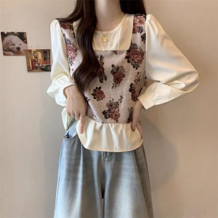 FA56352#新款假两件碎花...