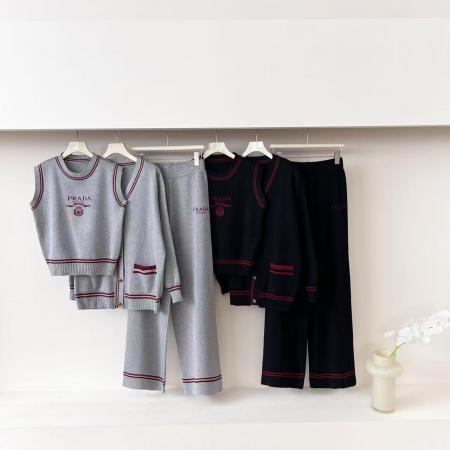 FA56354#跨境新款字母无袖套头针织上衣开衫外套休闲阔腿裤三件套女 服裝批發女裝批發服飾貨源