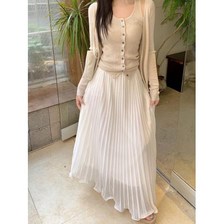 FA56357#新款韩版松紧腰百褶裙宽松百搭显瘦长款A字裙半身裙女 服裝批發女裝批發服飾貨源