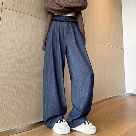FA56375# 亚麻高腰天丝棉舒适柔软垂坠显瘦直筒阔腿牛仔裤不掉色阔腿女 服裝批發女裝批發服飾貨源