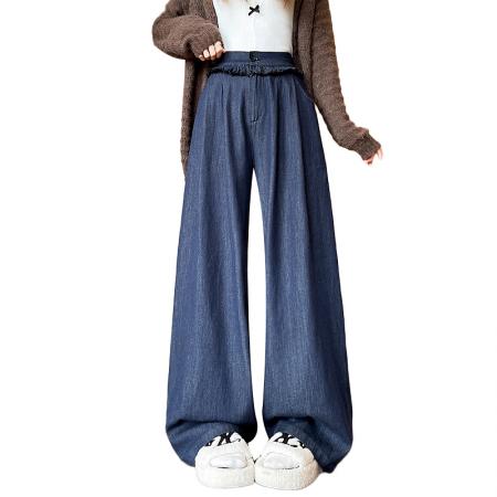 FA56375# 亚麻高腰天丝棉舒适柔软垂坠显瘦直筒阔腿牛仔裤不掉色阔腿女 服裝批發女裝批發服飾貨源