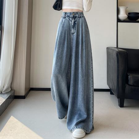 FA56378# 复古阔腿牛仔裤天丝女春夏梨形身材高个子加长宽松直筒拖地裤 服裝批發女裝批發服飾貨源
