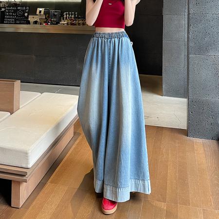 FA56379# 春季卷边复古直筒牛仔裤女美式宽松设计拖地阔腿裤裤裙子女 服裝批發女裝批發服飾貨源
