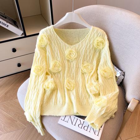 FA56386# 春款甜美气质优雅绝美花朵针织毛衣女设计感宽松仙气漂亮上衣 服裝批發女裝批發服飾貨源