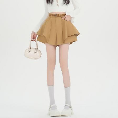 FA56398# 阔腿裤短裤女外穿A字荷叶边时尚春夏季新款高腰裤子 服裝批發女裝批發服飾貨源