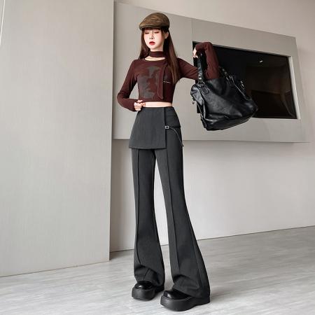 FA56401# 春夏季高腰喇叭裤春休闲韩版屁帘显瘦垂感高腰长裤子女 服裝批發女裝批發服飾貨源